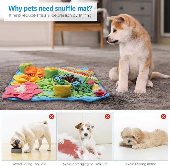 AMIR Snuffle Mat for Dogs, Sniff Mat Slow Feeding Mat, Encourages Natural Foraging Skills, Slow Eating, Help Stress Relief and Training, Dog Puzzle Toys, 15 inch