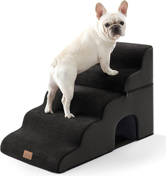 COZY KISS Dog Stairs for Small Dogs, 3-Step 2 in 1 Transformable Pet Stairs for Couch and Bed, 15.7" H Dog Steps for Old Cats, Puppy, Small Dogs (Black, 17.7x33x22.4 in, 5)