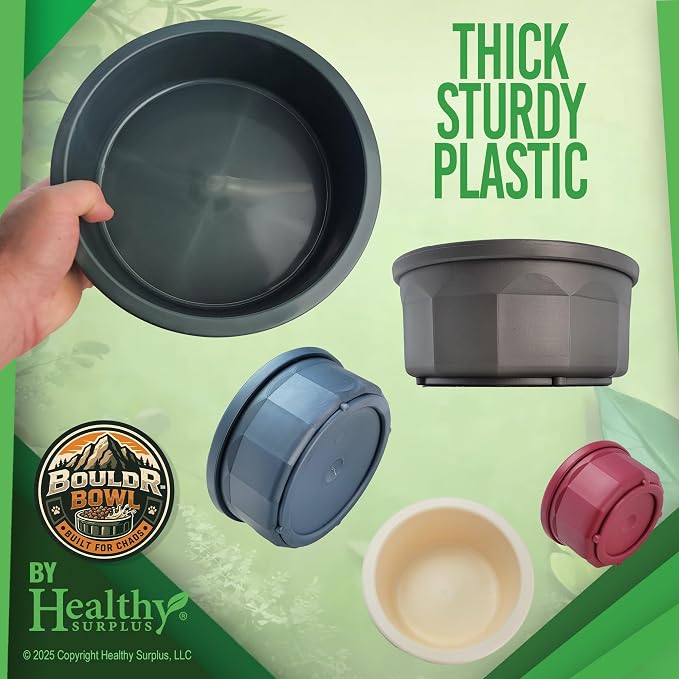 Pet Crock Bowl - 2 Pack – Thick Durable Plastic (Green, 48oz Large) Non-Tip Food & Water Dish for Dogs, Cats - Indoor/Outdoor - Chew Resistant, Easy Clean BouldrBowl by Healthy Surplus®