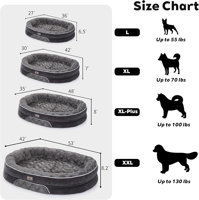 Orthopedic Dog Bed Couch for XLarge Sized Pets with Egg Foam Support, Four-Sided Bolster Cushions, Soft Tear-Resistant Fabric, and Removable Machine Washable Plush Cover, 42'', Dark Gray