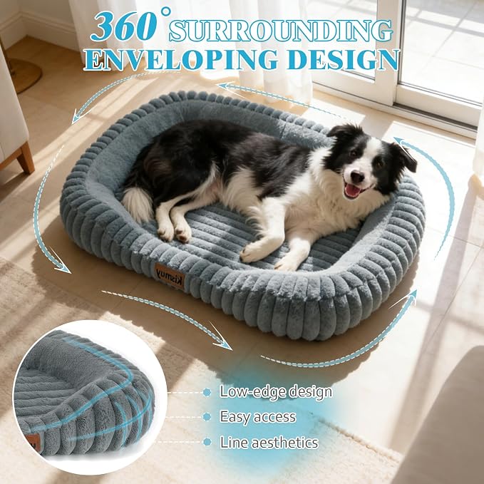 Orthopedic Dog Bed, Memory Foam Bolster Bed for Large Sized Dog | 35L x 27W x 5.5H, Bolster Sides Design, Washable Cover, Orthopedic Support Structure, Non-Slip Bottom,Large Dog Beds, Grey