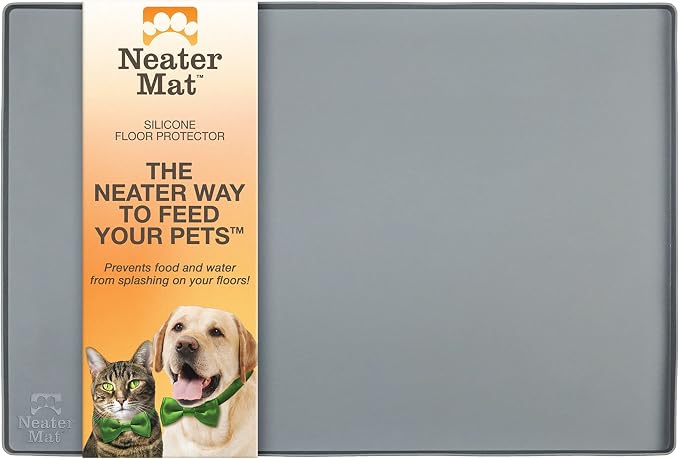 Neater Pets Neater Feeder Deluxe Mess-Proof Food & Water Bowls with Neater Mat Waterproof Silicone Mat - Protect Floors from Food & Water