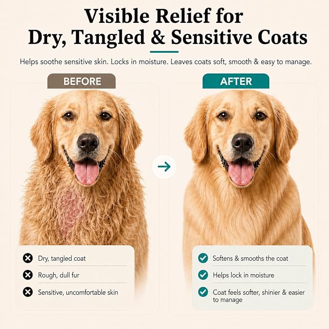 Natural Dog Company Sensitive Skin Dog Conditioner – Oatmeal Moisturizing for Sensitive & Itchy Skin, Detangling Grooming Formula for Long Haired Dogs, with Manuka Honey & Chamimile, 128 oz