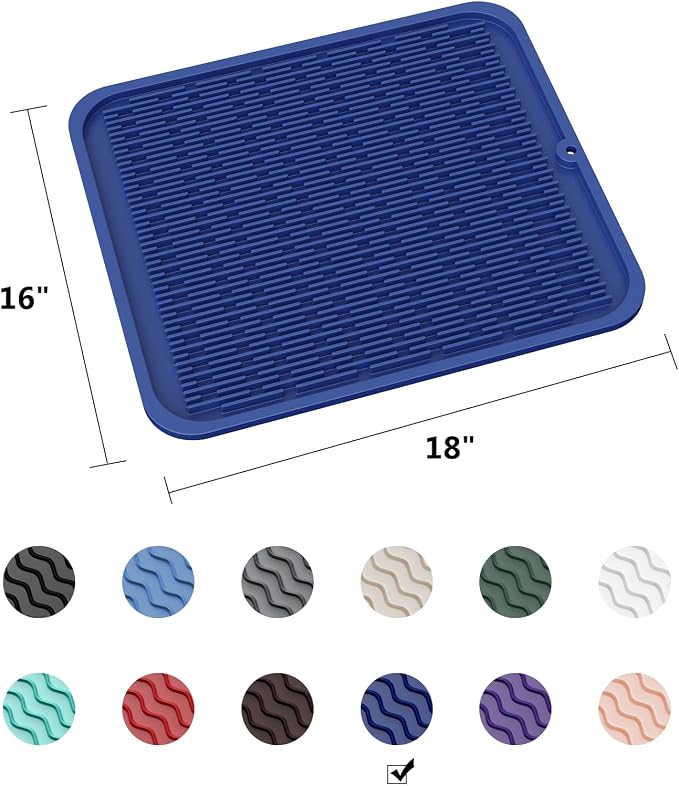 ZLR Heavy-Duty Silicone Dish Drying Mat (16" x 18" / 401 x 455mm) - XL Family-Size Thick 4mm Drainboard for Pots, Pans & Heavy Cookware - Oversized Trivet & Counter Protector, Non-Slip (Midnight Blue)