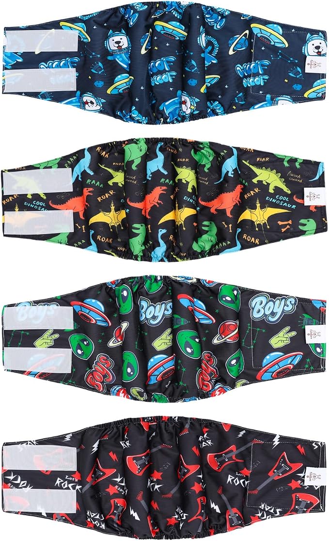 CuteBone Dog Diapers Male 4 Pack Puppy Wraps Reusable Doggie Belly Bands for Male Dogs Small Medium Large