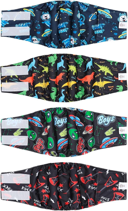 CuteBone Dog Diapers Male 4 Pack Puppy Wraps Reusable Doggie Belly Bands for Male Dogs Small Medium Large