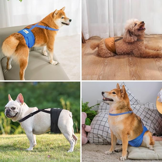 Idepet Belly Bands for Male Dogs with Suspender Detachable, 3 Pack Male Dog Belly Bands Washable Doggie Boy Diapers Reusable Male Pee Wraps for Small Medium Dog M