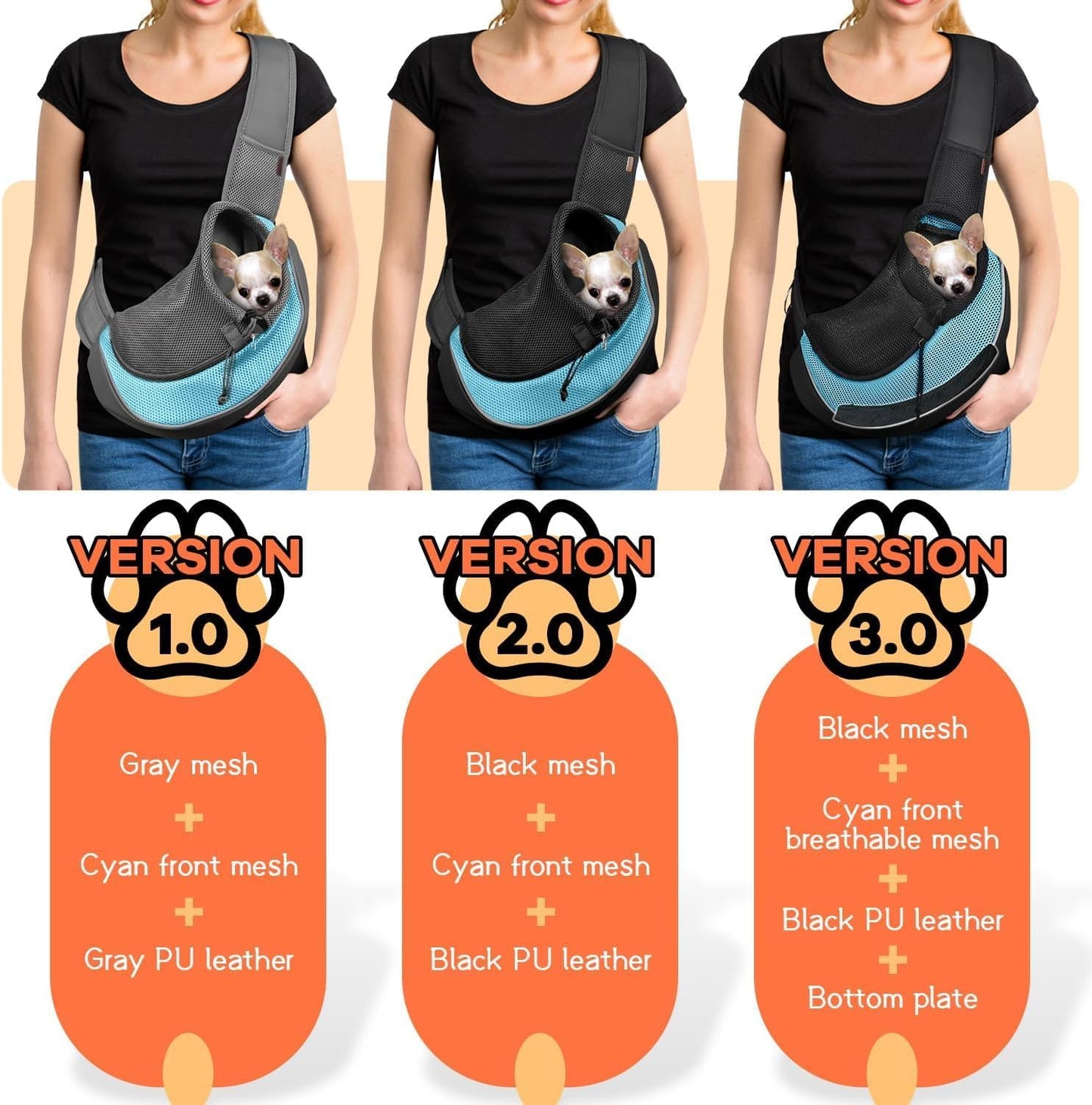 YUDODO Pet Sling Carrier for Small Dogs & Cats – Hands-Free Puppy Carrier with Safety Hook, Large Zipper Pocket, Soft Breathable Mesh, Adjustable Strap & Reflective Strip (Cyan 2.0 S)