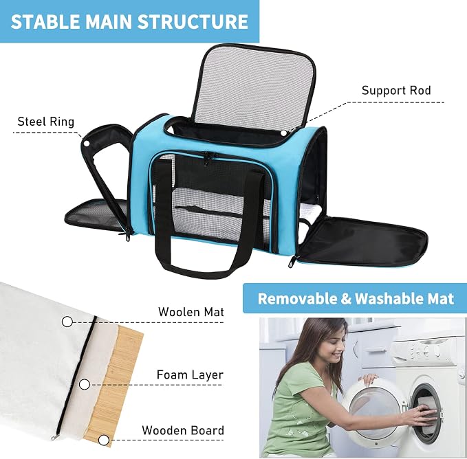 Pnimaund Large Pet Carrier, Soft Sided Cat Carriers for Large Cats Under 20 lbs, Soft Dog Carriers for Medium Dogs Small Dogs, Collapsible Cat Carrier for 2 Cats Travel Carrier -Blue