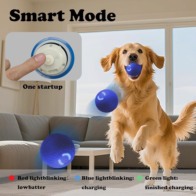 Interactive Duraspin Dog Ball, Self-Bouncing Vibrating & Auto-Rolling, Auto Stop Touch Start Jumping Ball Toy for Medium/Large Dogs (S, Blue)
