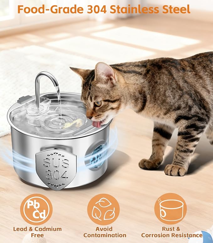3.2L Cat Water Fountain Stainless Steel with 13 Filters Automatic Pet Water Fountain for Cats/Dogs Indoor Ultra Quiet Metal Cat Fountains for Drinking Kitty Watering Supplies for Animals