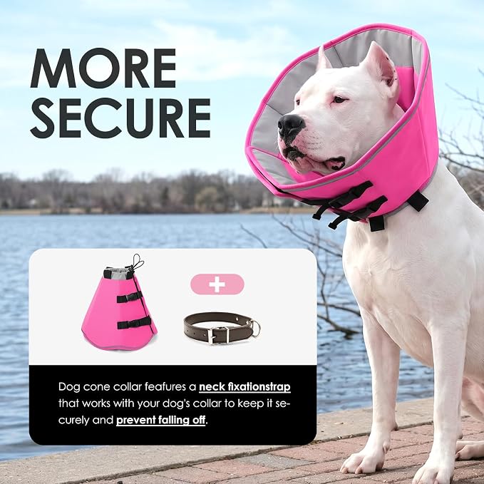 AOFITEE Dog Cones for Medium Dogs, Soft Dog Cone Collar After Surgery, Adjustable Cone for Dogs to Stop Licking with Adjustable Buckle, Pet E-Collar Alternative for Wound Healing(PinkGrey,Medium)