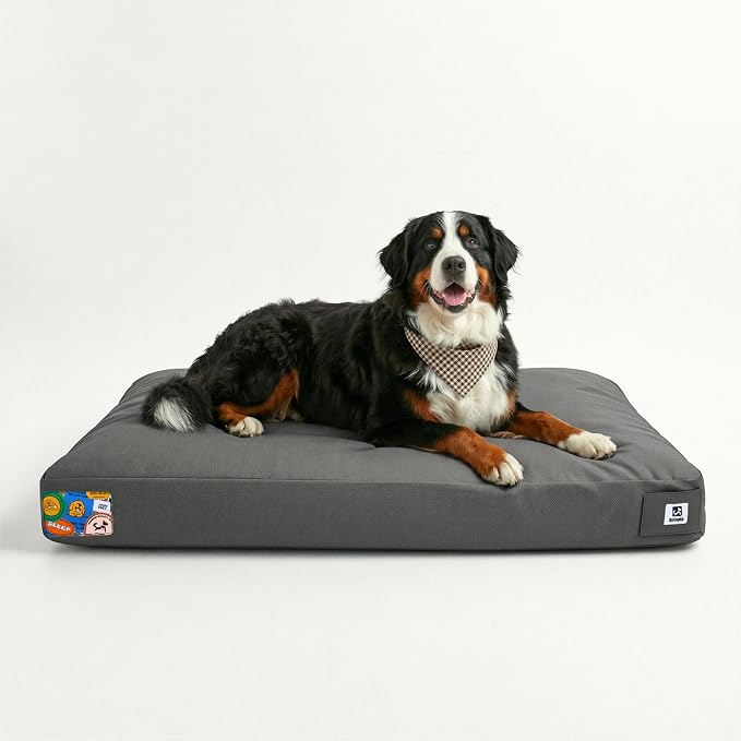 Sytopia 47 Inch Canvas Outdoor Dog Bed for XXL Dogs, Durable Dog Bed with Waterproof Machine Washable Removable Cover, Indoor Patio Pet Pad for Crate, Dark Grey
