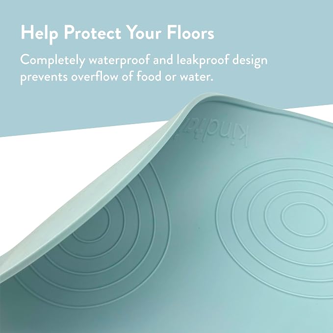 KindTail Dog & Cat Food Mat - Waterproof, Food-Grade Silicone Pet Placemat for Feeding & Water Bowls - Raised Edges Protect Floors - Non-Slip Grip - Dishwasher Safe - 19 x 11 Inches, Light Blue