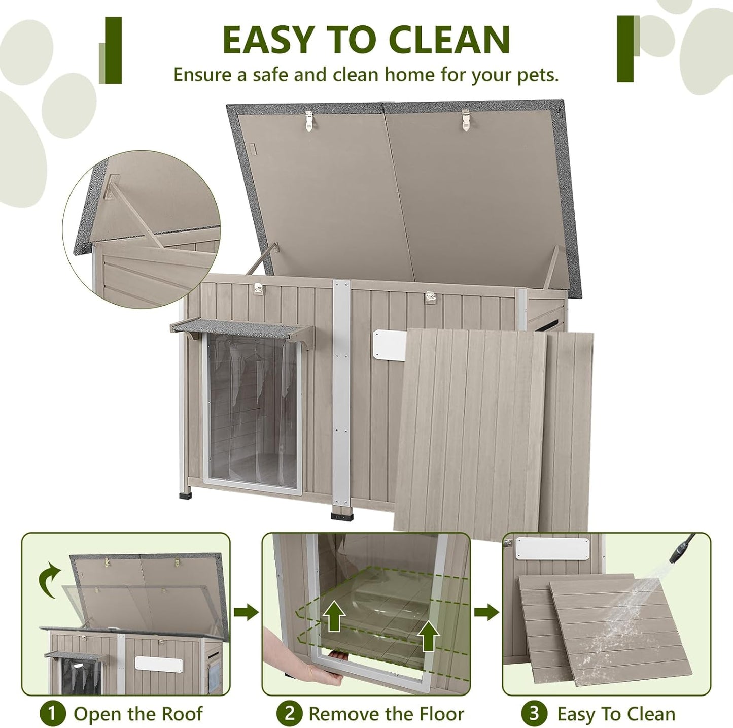 Large Dog House Outdoor XL Wooden Dog House with Weatherproof Asphalt Roof, Chew-Resistant Frame, Removable Floor, for Medium to Large Dogs Indoor Outdoor Use (Grey, 55.1"L x 33.1"W x 34.8"H)
