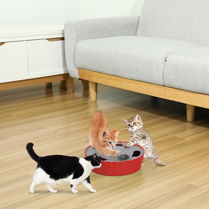 Pawaboo Interactive Cat Toy with Running Mouse, Electronic Motion Cat Toy Automatic Teaser for Indoor Cats, Pop and Play Hide Seek Cats Toys Hunting Mouse for Pet Kitten Play Fun Exercise, Red