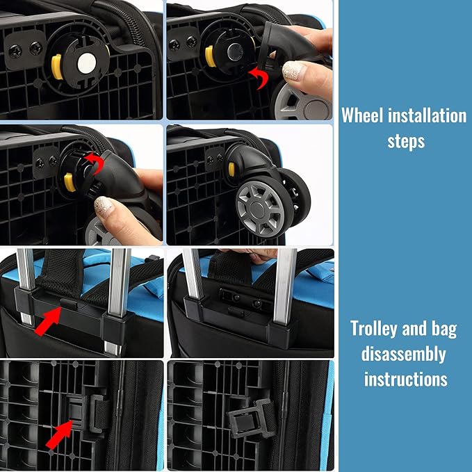 Pet Trolley Backpack,Cat Carrier with Wheels,Dog Rucksack Bag Pet Stroller,Multi-Function Rolling Carrier with Adjustable Height, Cats,Puppies Travel Bag Luggage Box with Telescopic Handle