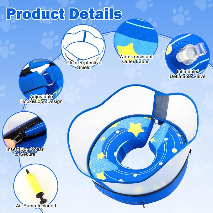 Dog Donut Collar, Inflatable Dog Cone Collar for Dogs to Stop Licking (RoyalBlue, XXL)