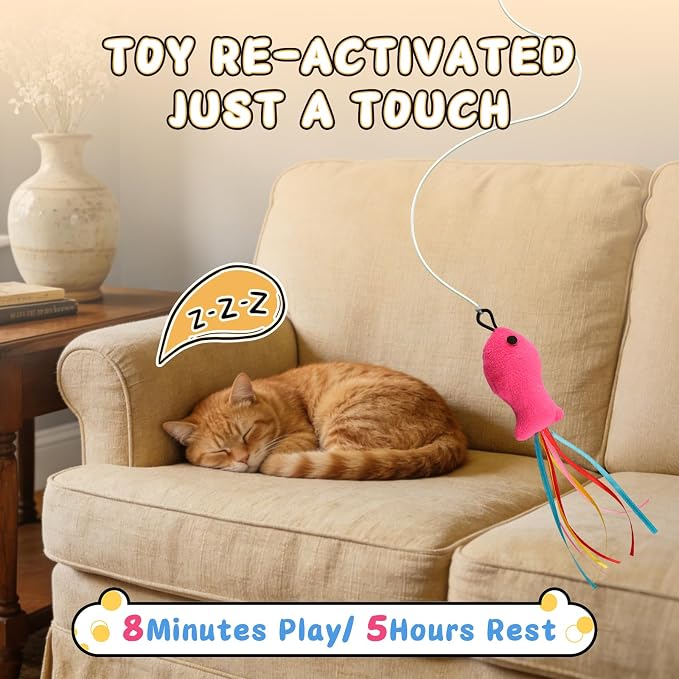 Automatic Cat Toy for Indoor Cats, Interactive Door Hanging Cat Toy with Smart Touch Restart, USB-C Rechargeable 360° Rotating Flying Bird Teaser for Kittens & Adult Cats, Blue