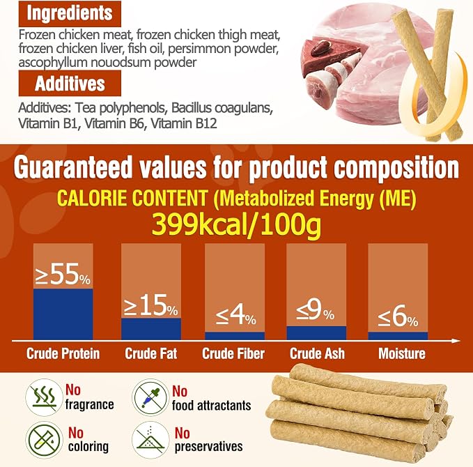 150g Freezed Dried Cat Chew Stick Chicken Flavor, Cat Dental Treats for Freshens Breath and Reduce Tartar, Feline Teething Sticks Cats Treats Snack