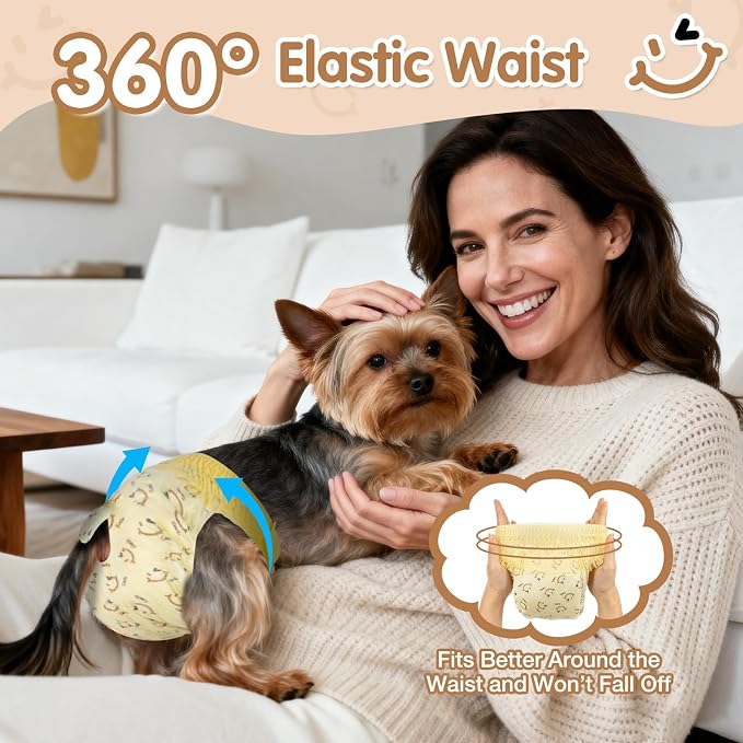 Dog Diapers Female, Pull It Up Disposable Puppy Diapers with 360°Stretchy Waist,Super Absorbent Leak-Proof Doggie Diapers for Dog in Heat Period(L,60PCS)