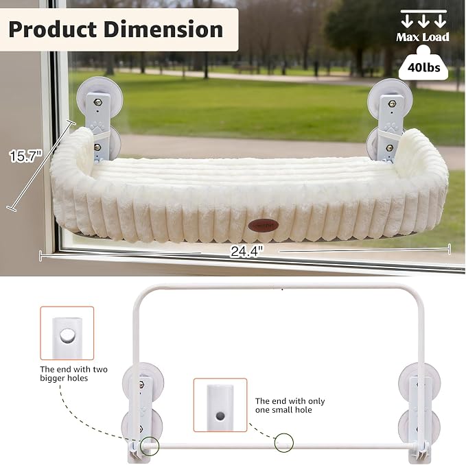 Woochpet Cordless Cat Window Perch, Large Size Hammock with 4 Strong Suction Cups, Cat Hammock for Window with Two Fabrics Cover, Foldable Bed for Cats, White