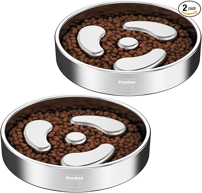 Slow Feeder Dog Bowl-1Cup for Small Puppy, Double-Layer 304 Stainless Steel Puzzle Bowl, Anti-Choking for Fast Eaters, Non-Slip Base, Dishwasher Safe [2Pack]