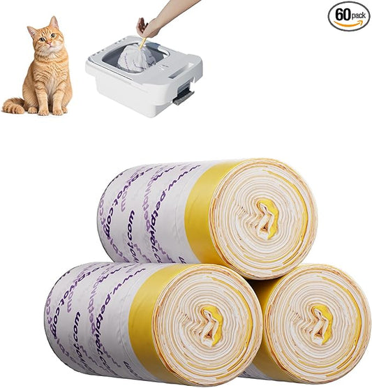 60 Count Automatic Cat Litter Box Bags Compatible with Autoscooper 11, 27.56"x16.14" Thick Replacement Liners for Self-Cleaning Cat Litter Box, Heavy Duty Disposable Waste Bags (3 Rolls, 20 Each)