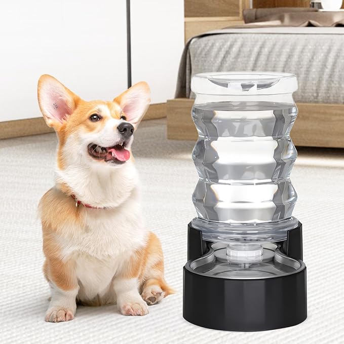 RIZZARI Dog Water Dispenser: 7L Black Stainless Steel Gravity Waterer - Helps Prevent Urinary Stones - Leak-Proof & Stable-Small to Medium Dogs & Cats- Daily Use-Long Hours Away & Home