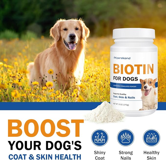 Biotin for Dogs, Supports Shiny Coat and Healthy Skin, Strengthens Dog Nails, Biotin Powder Supplement for Dog Shedding, Dry Skin Relief for Dogs, 6 oz, Original Flavor