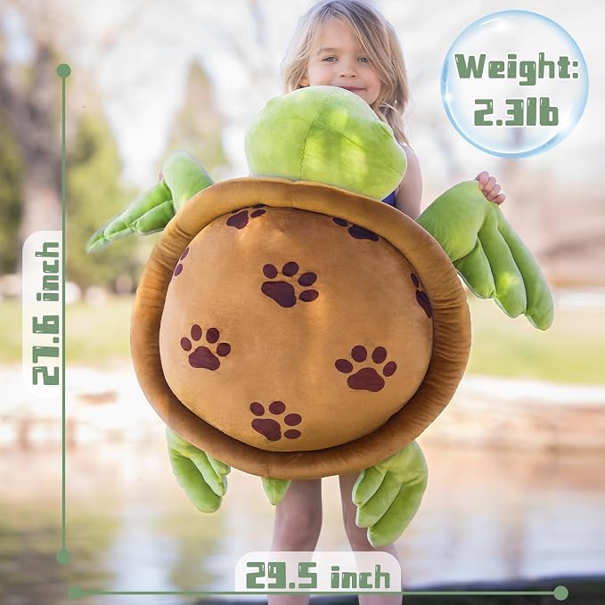 Muiteiur Giant Sea Turtle Pillow Plush 27.6 Inch, 2.3lb Weighted Stuffed Animal for Kids Adults, Large Ocean Body Pillow for Bed, Soft Turtle Cushion Nursery Decor Gift