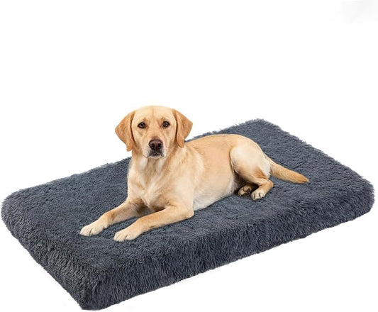 XL Orthopedic Dog Bed for Large Dogs, Dual-Layer Memory & Egg-Crate Foam, Washable Warm Winter Plush Cover, Waterproof Liner, Non-Slip Bottom, Crate/Kennel Pad, 44 x 32 Inch, Dark Gray