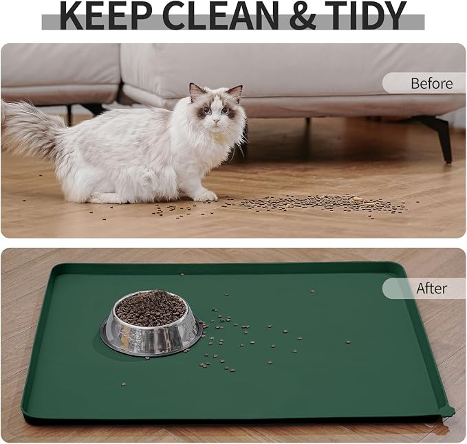 Reopet Silicone Pet Feeding Mat - Waterproof & Non-Slip Dog Cat Placemat | High Raised Edges Prevent Food & Water Spills to Protect Floors, Easy to Clean, Fit for Dog Cat Bowls