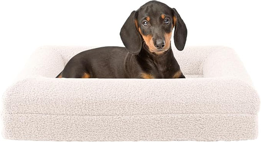 Orthopedic Dog Bed - 26in Small Dog Bed with Supportive Bolster, Nonslip Bottom, and Removable Washable Cover - Memory Foam Puppy Bed for Small Dogs and Cats - Dog Products by PETMAKER (Cream)