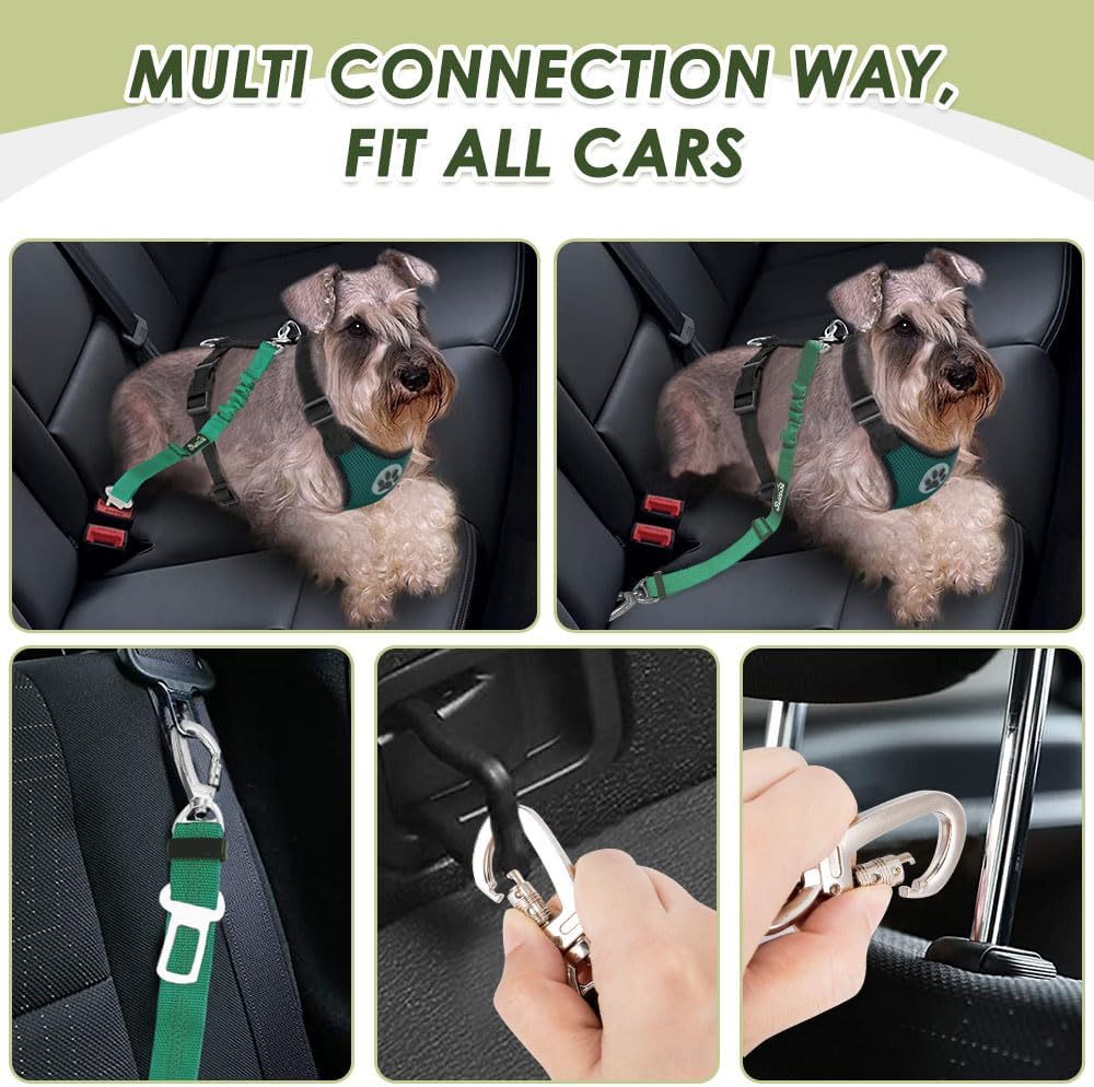 Lukovee Dog Seat Belt for Car, Adjustable Dog Car Harness for Large Medium Small Dogs, Soft Padded & Breathable Mesh Dog Seatbelt with Car Strap and Carabiner((Double Clip 2 in 1),Large)