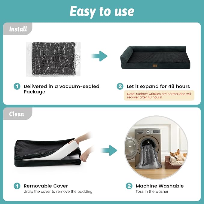 COZY KISS Orthopedic Dog Bed for Medium Small Size Dog, Dogs Crate Bed, L Shaped Foam Anti-Slip Bottom Pet Cat Sofa with Washable Removable Cover, Suitable for Pet Up to 40 lbs, 30x20x6.5 inch, Black