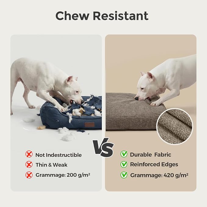 Sytopia 47 Inch Indestructible Durable Dog Beds for XXL Dogs, Chew Proof Waterproof Pet Crate Pad with Machine Washable Removable Cover, Great for Indoor, Outdoor, Crate, Patio Use, Brown