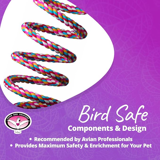 Super Bird Creations SB325 Large Bungee Bird Toy - Rope Perch for African Greys, Parrots, Small Cockatoos, Amazons - Colorful Hanging Perch - Enriching Bungee Toy for Large Birds & in Bird Cages