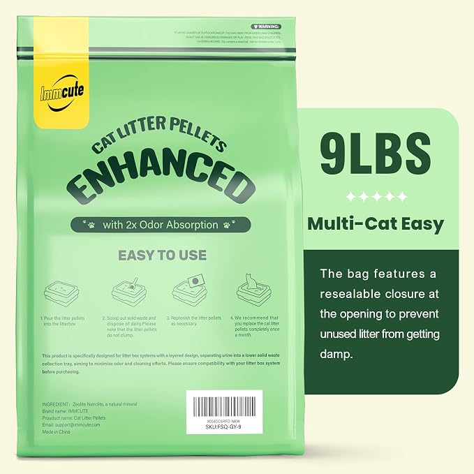 Enhanced Cat Litter Pellets 18 lbs, Long-Lasting Odor Control, Generic Litter Pellets Refills Exclusively for Dual-Layer Litter Box Systems, Zeolite, Non-climping