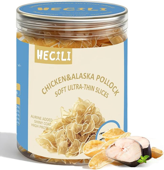 Chicken & Shrimp Soft Cat Treats,Ultra-Thin Slices, Easy-Chew Snacks for Picky Cats, Kittens & Seniors (Chicken & Pollock)