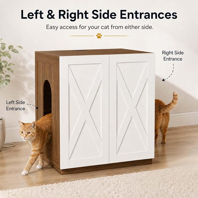 unipaws Extra Large Cat Litter Box Enclosure for Self-Cleaning & Automatic Litter Boxes, Tall Cabinet with Charging Station, Wooden Dog Proof Hidden Cat House for Top Entry Litter Box