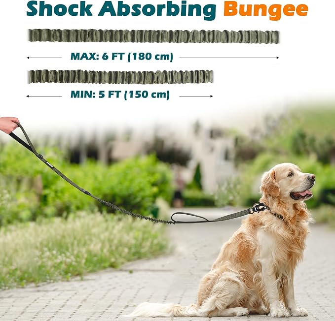 PetBonus Heavy Duty Tactical Dog Leash and 2-Pack Large Silicone Collapsible Dog Bowls