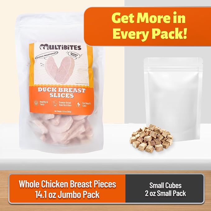 12.3oz Freeze Dried Dog Treats, Single Ingredient Duck Breast Slices, Healthy Dog Treats for Medium & Large Dogs, Human Grade, Low Calorie, Grain Free Training Snacks for Dogs