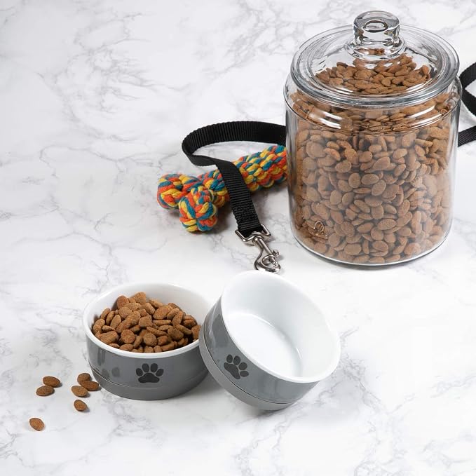 Bone Dry Ceramic Bone & Paw Pet Collection, Dishwasher Safe, Small Bowl, 4.25x2, Gray, 2 Count