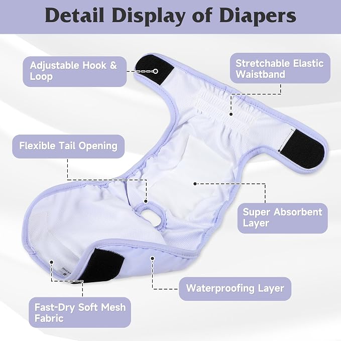 4 Pack Reusable Female Dog Diaper, Highly Absorbent Doggie Diapers for Female Dogs, Dog Diaper X-Large, Yellow