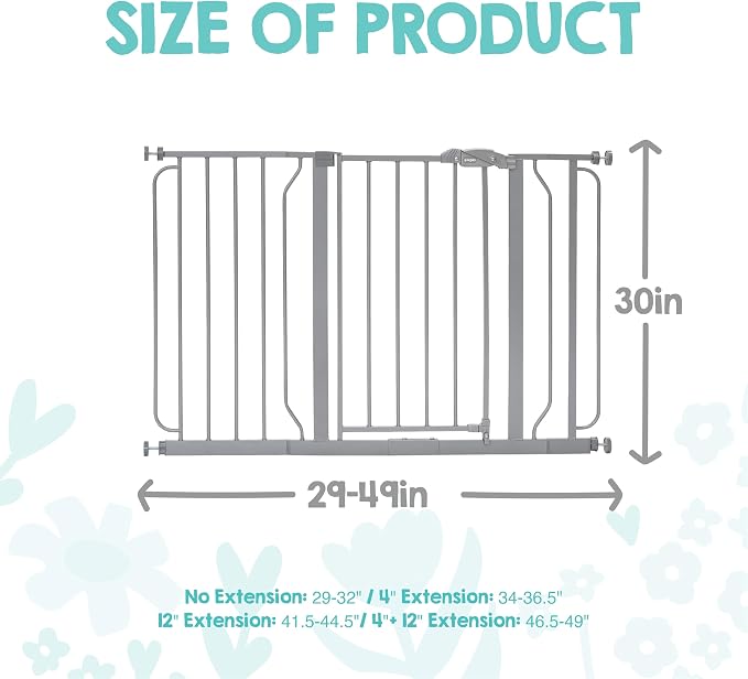 Regalo Safety 29-49" Easy Step Extra Wide Baby Gate for Doorways & Bottom of Stairs, Pressure Mounted Safety Gate with Door for Babies, Toddlers & Pets, Platinum