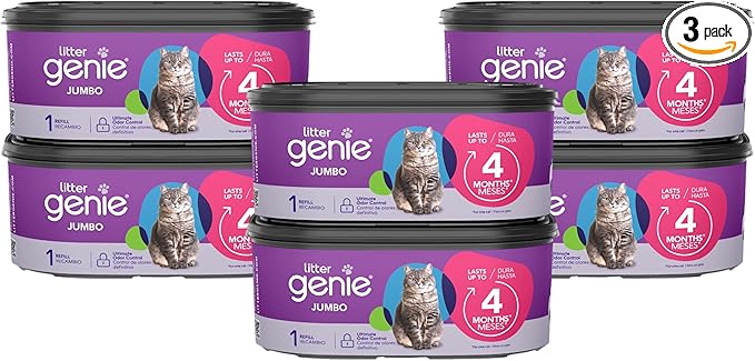 Litter Genie Refill Bags | Jumbo, 56 ft | Up to 8 Months of Supply in 2 cartridges | Ultimate Odor Control Cat Litter Bags, 2 Count (Pack of 3)