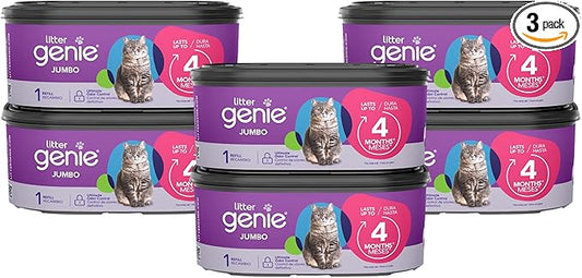 Litter Genie Refill Bags | Jumbo, 56 ft | Up to 8 Months of Supply in 2 cartridges | Ultimate Odor Control Cat Litter Bags, 2 Count (Pack of 3)