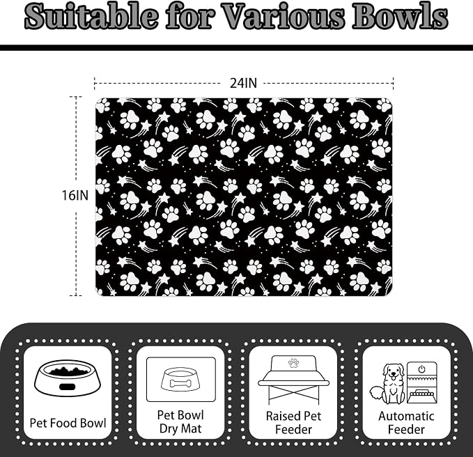 Dog Food Mat 16x24 Inch Pet Feeding Absorbent Mats for Floor Dog Cat Water Bowl Placemat Non-Slip Washable Pet Food and Water Mat