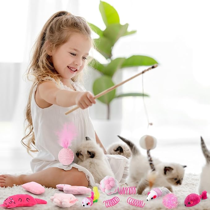 170 Pcs Cat Toy Pack for Indoor Cats Interactive Kitten Toys Including Cat Spring Plush Ball Launcher Catnip Mice Bell Balls Elastic Wool Balls for Indoor Cats Variety Pack